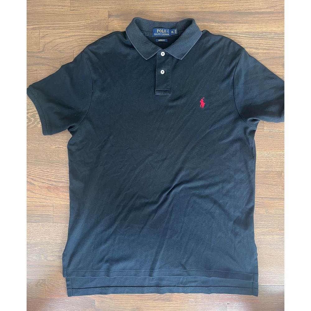 Polo Ralph Lauren Mens XL Custom Fit Short Sleeve Polo Shirt Black Red Pony Logo